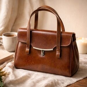 Vintage Brown Structured Top Handle Handbag Doctor Style